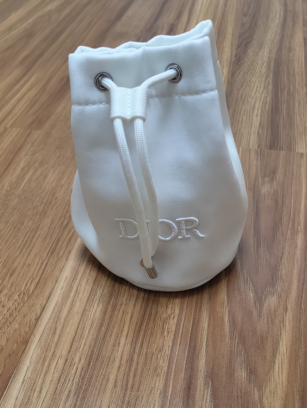 Dior White Drawstring Cosmetic Pouch
